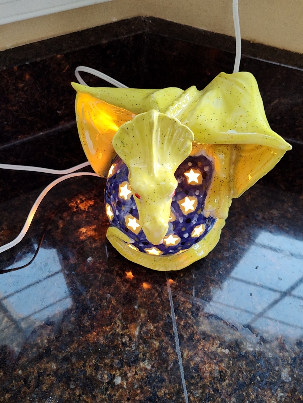 Dragon Globe Ceramic Night Light/Lantern- 9.5"H x 8.5"W, Yellow/Blue, Fine Art - Picture 10 of 12